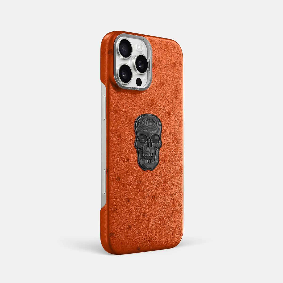 Orange iPhone 16 Pro Max Classic Case Ostrich with Steel Metal -2 | Orange-Steel
