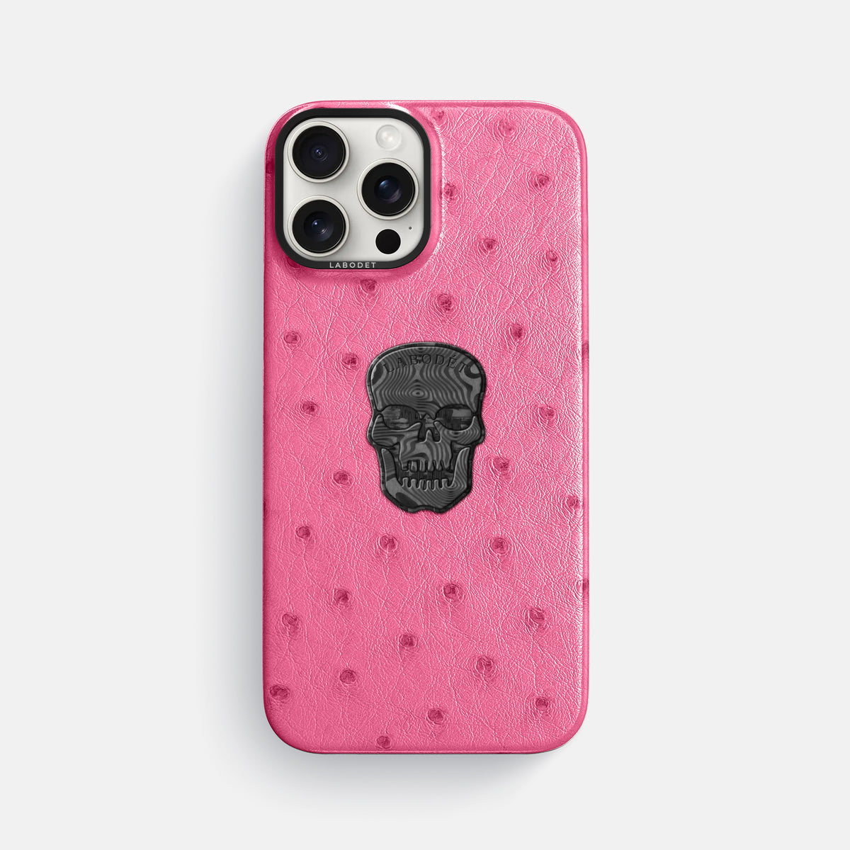 Pink iPhone 16 Pro Max Classic Case Ostrich with Black Metal -1 | Pink-Black