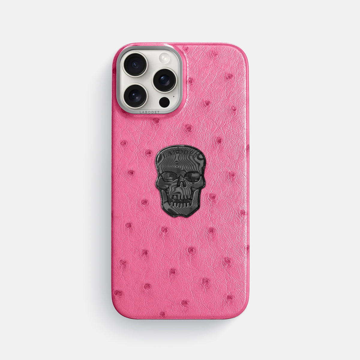 Pink iPhone 16 Pro Max Classic Case Ostrich with Steel Metal -1 | Pink-Steel