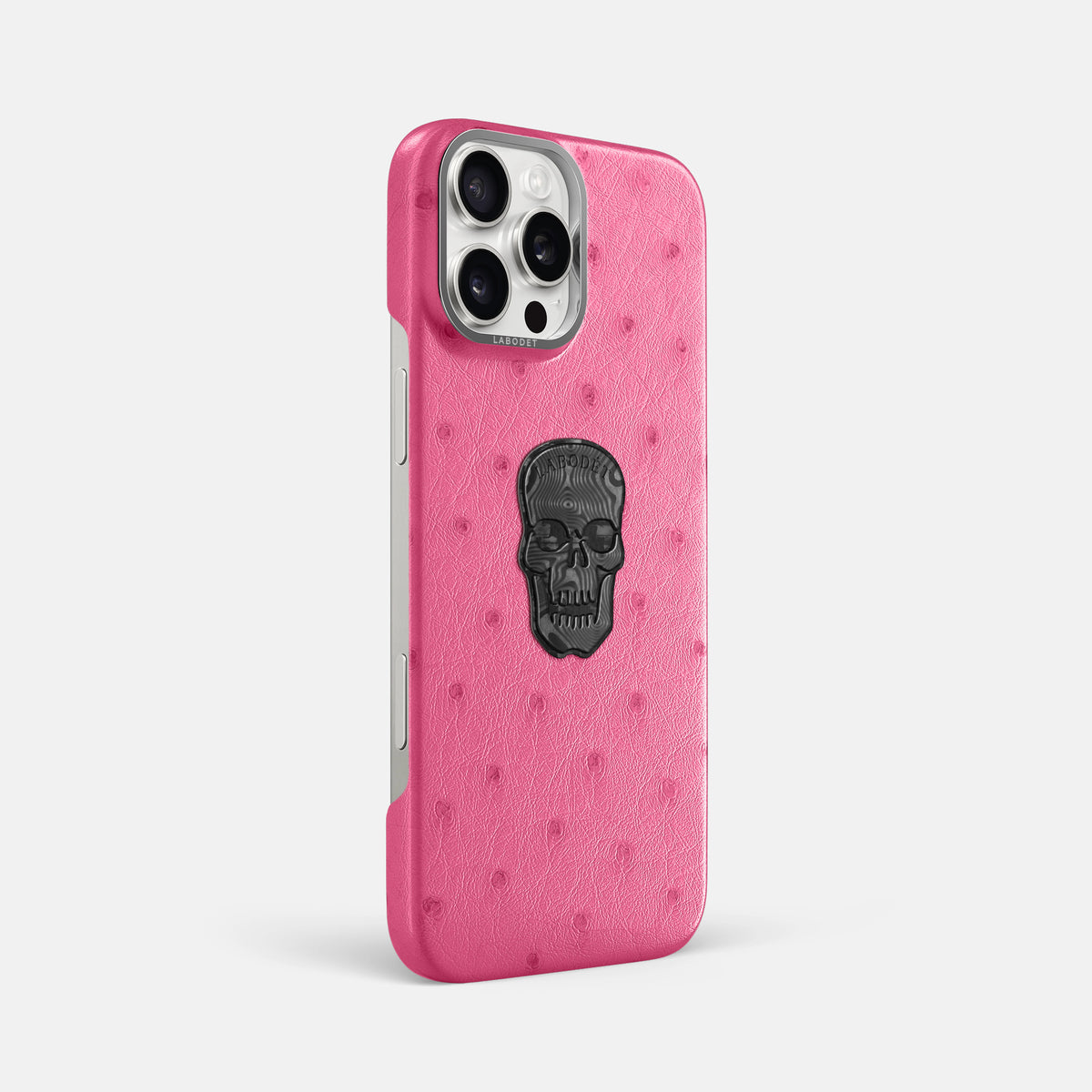 Pink iPhone 16 Pro Max Classic Case Ostrich with Steel Metal -2 | Pink-Steel