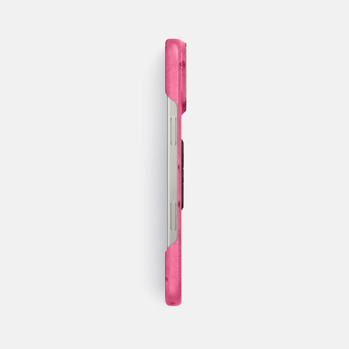 Pink iPhone 16 Pro Max Classic Case Ostrich with Steel Metal -3 | Pink-Steel