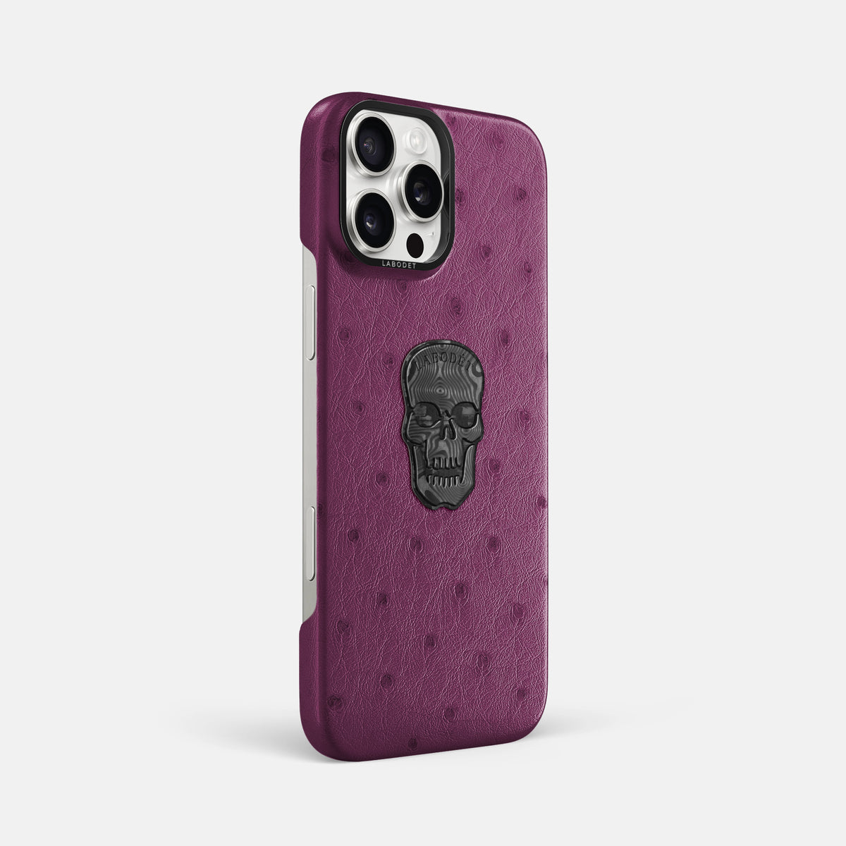 Purple iPhone 16 Pro Max Classic Case Ostrich with Black Metal -2 | Purple-Black