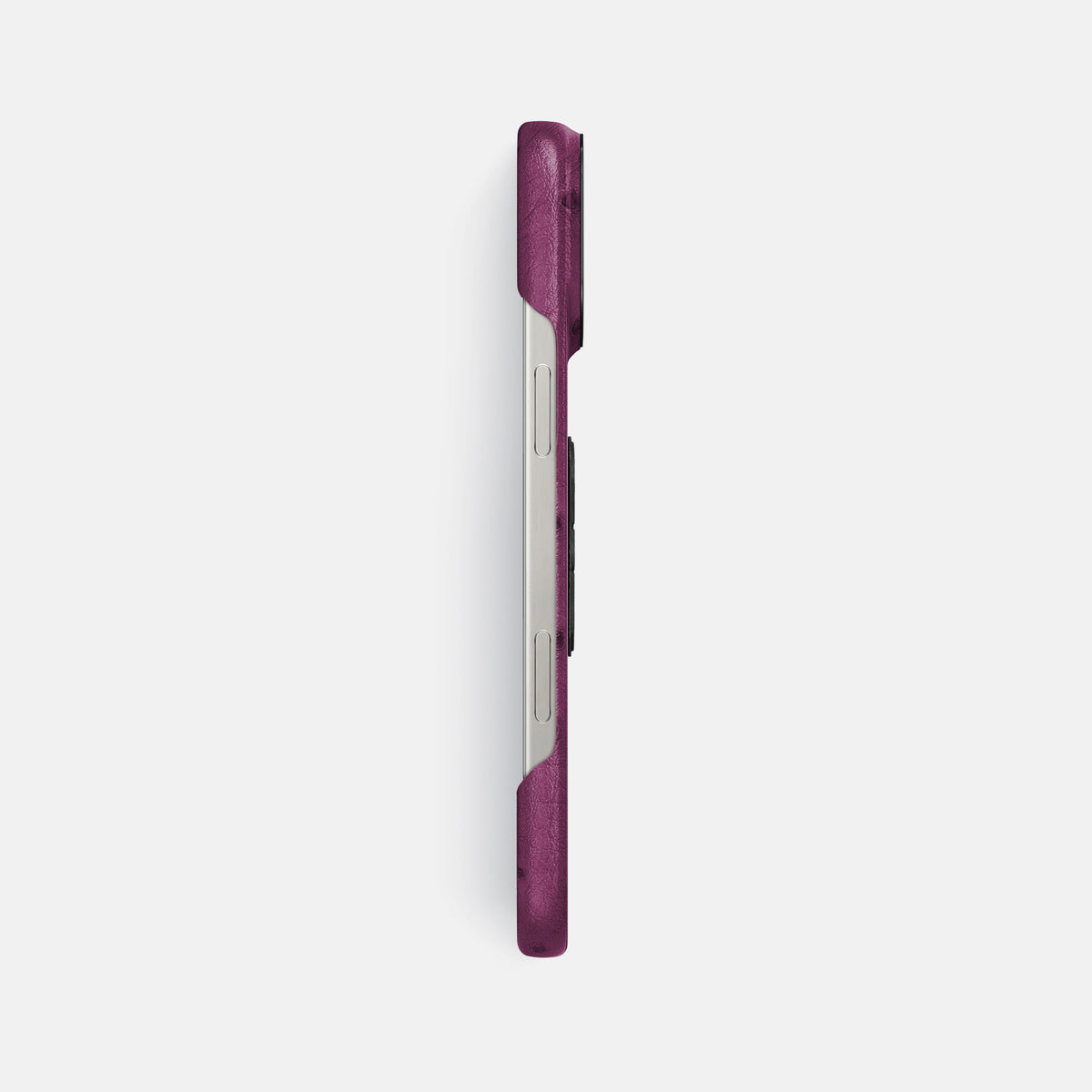 Purple iPhone 16 Pro Max Classic Case Ostrich with Black Metal -3 | Purple-Black