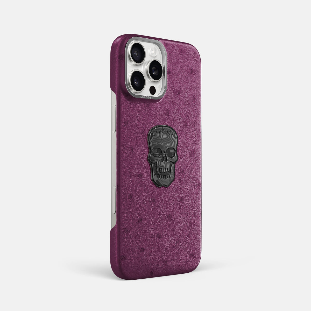 Purple iPhone 16 Pro Max Classic Case Ostrich with Steel Metal -2 | Purple-Steel