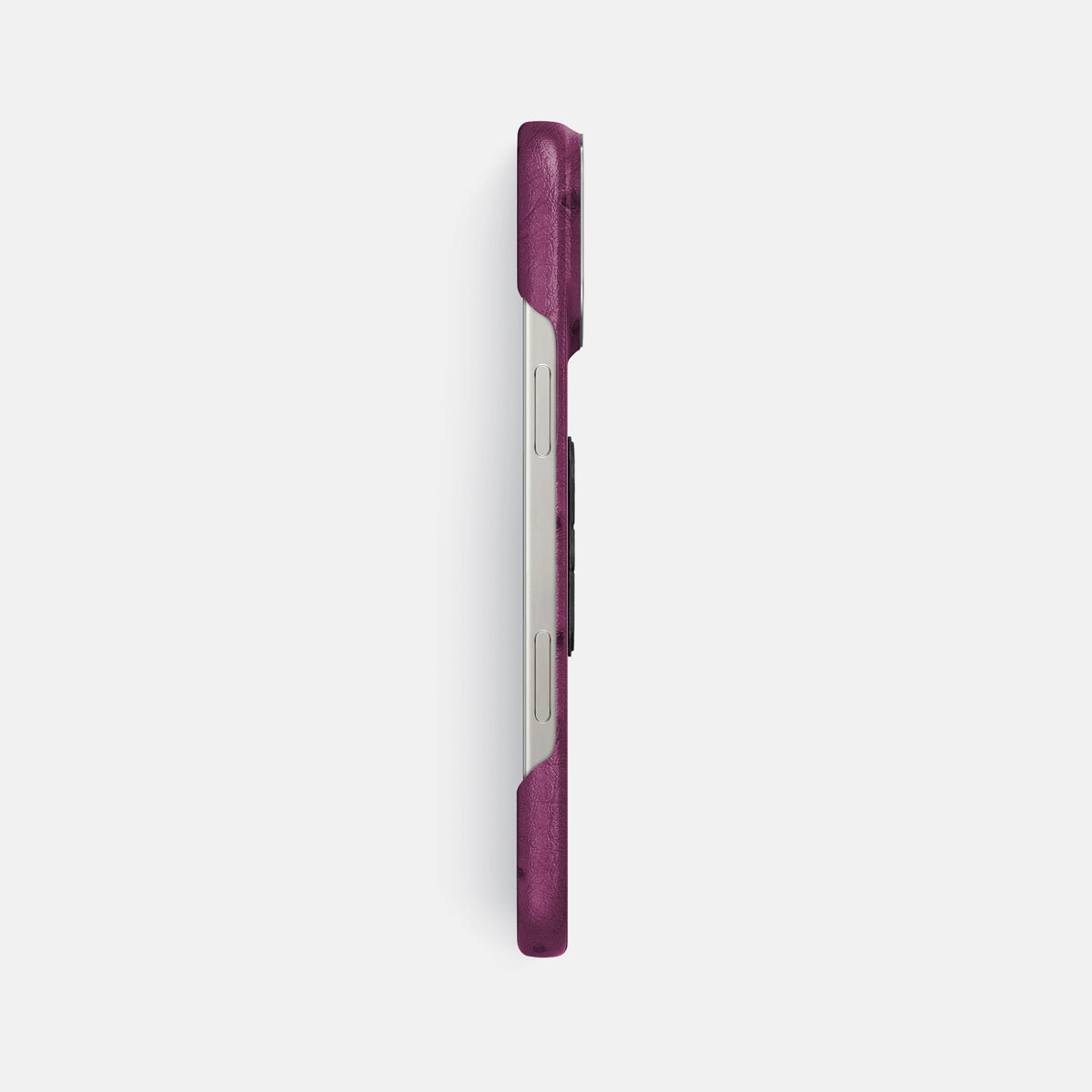 Purple iPhone 16 Pro Max Classic Case Ostrich with Steel Metal -3 | Purple-Steel