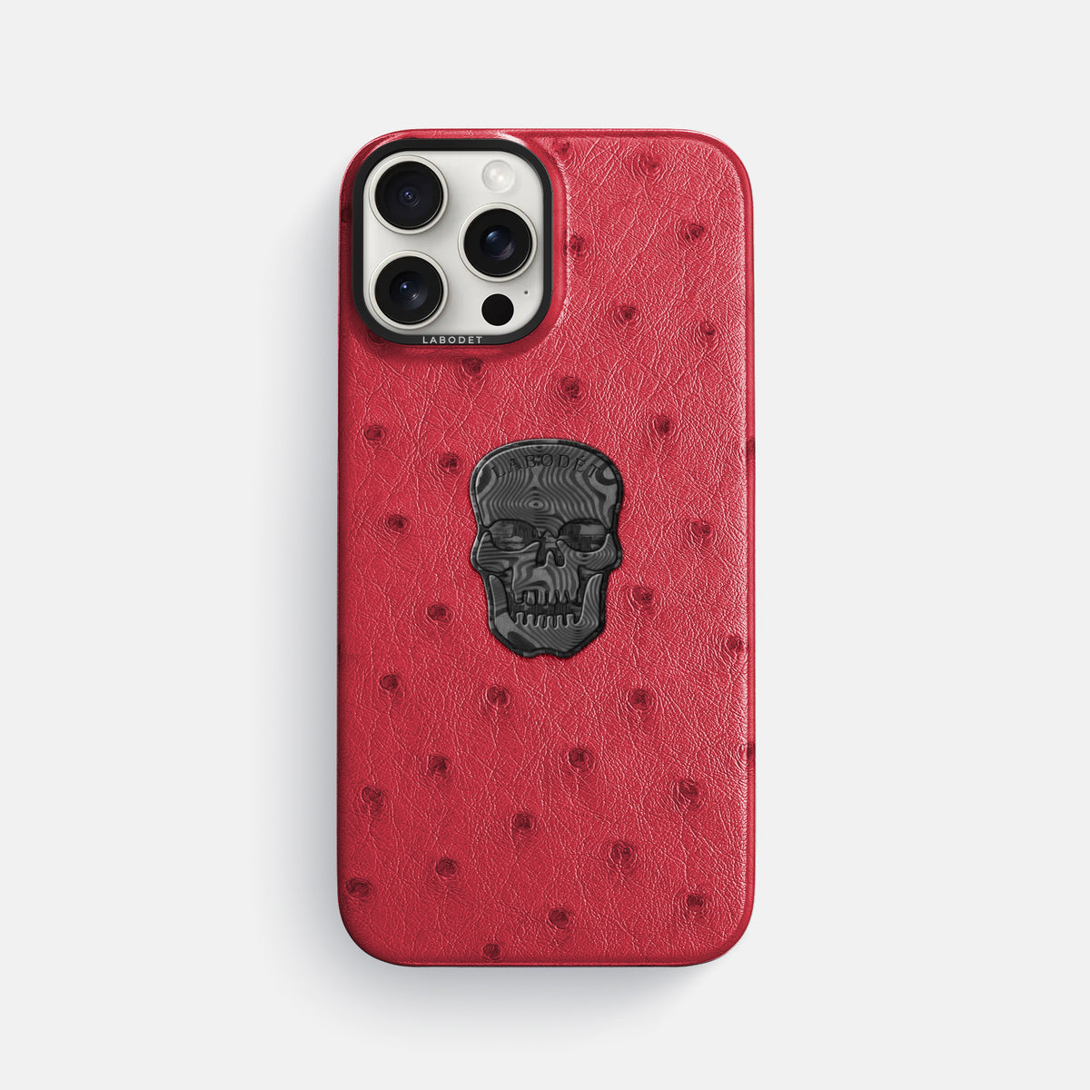 Red iPhone 16 Pro Max Classic Case Ostrich with Black Metal -1 | Red-Black