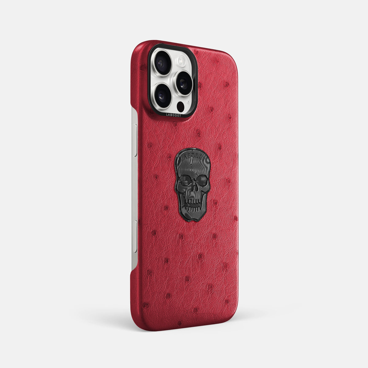 Red iPhone 16 Pro Max Classic Case Ostrich with Black Metal -2 | Red-Black