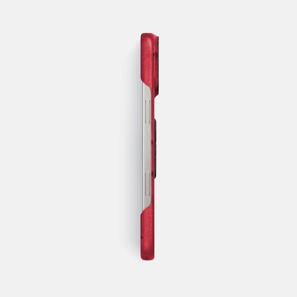 Red iPhone 16 Pro Max Classic Case Ostrich with Black Metal -3 | Red-Black