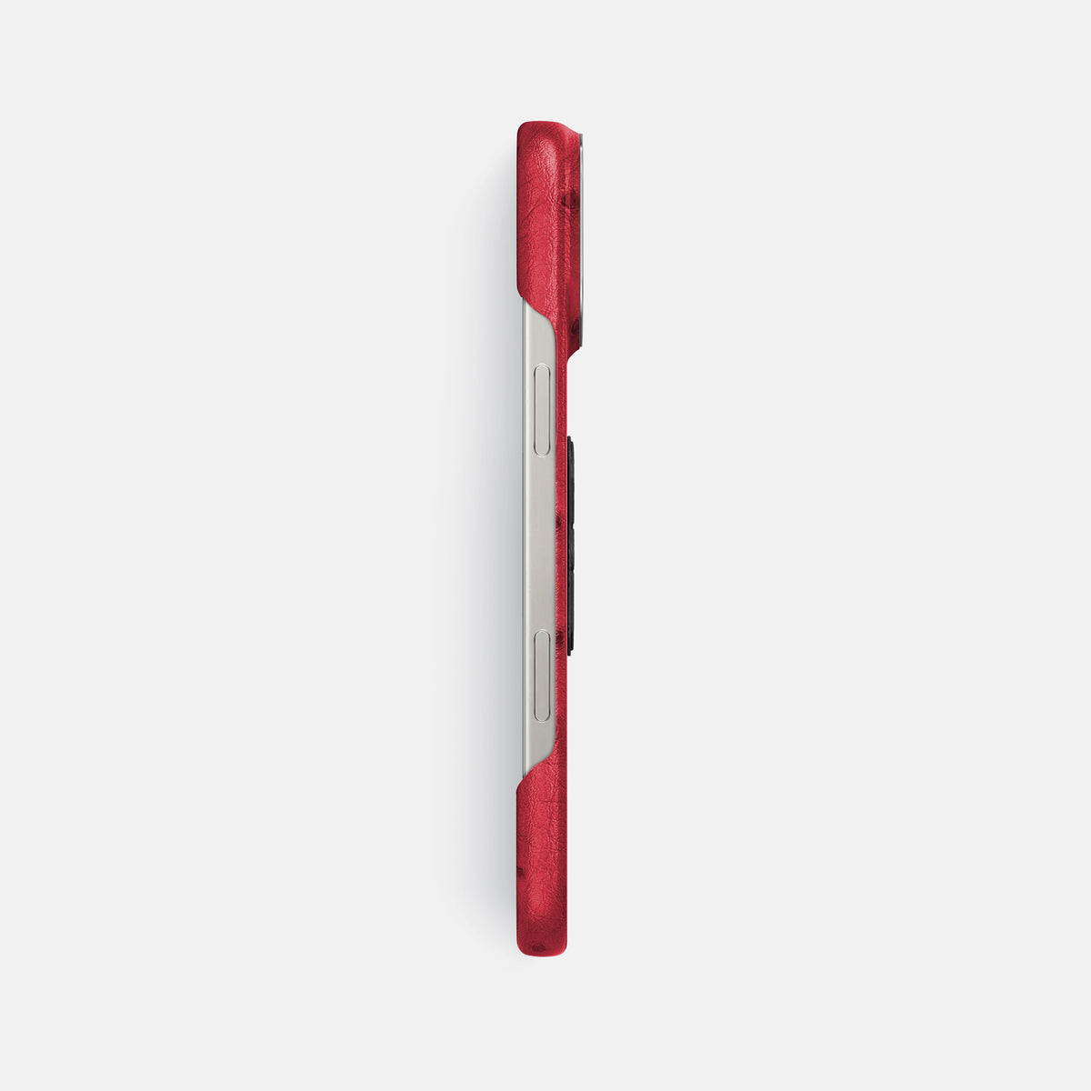 Red iPhone 16 Pro Max Classic Case Ostrich with Steel Metal -3 | Red-Steel