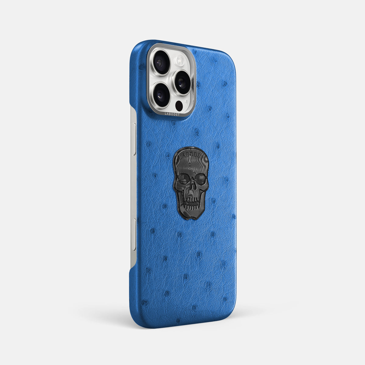 Royal-Blue iPhone 16 Pro Max Classic Case Ostrich with Steel Metal -2 | Royal-Blue-Steel