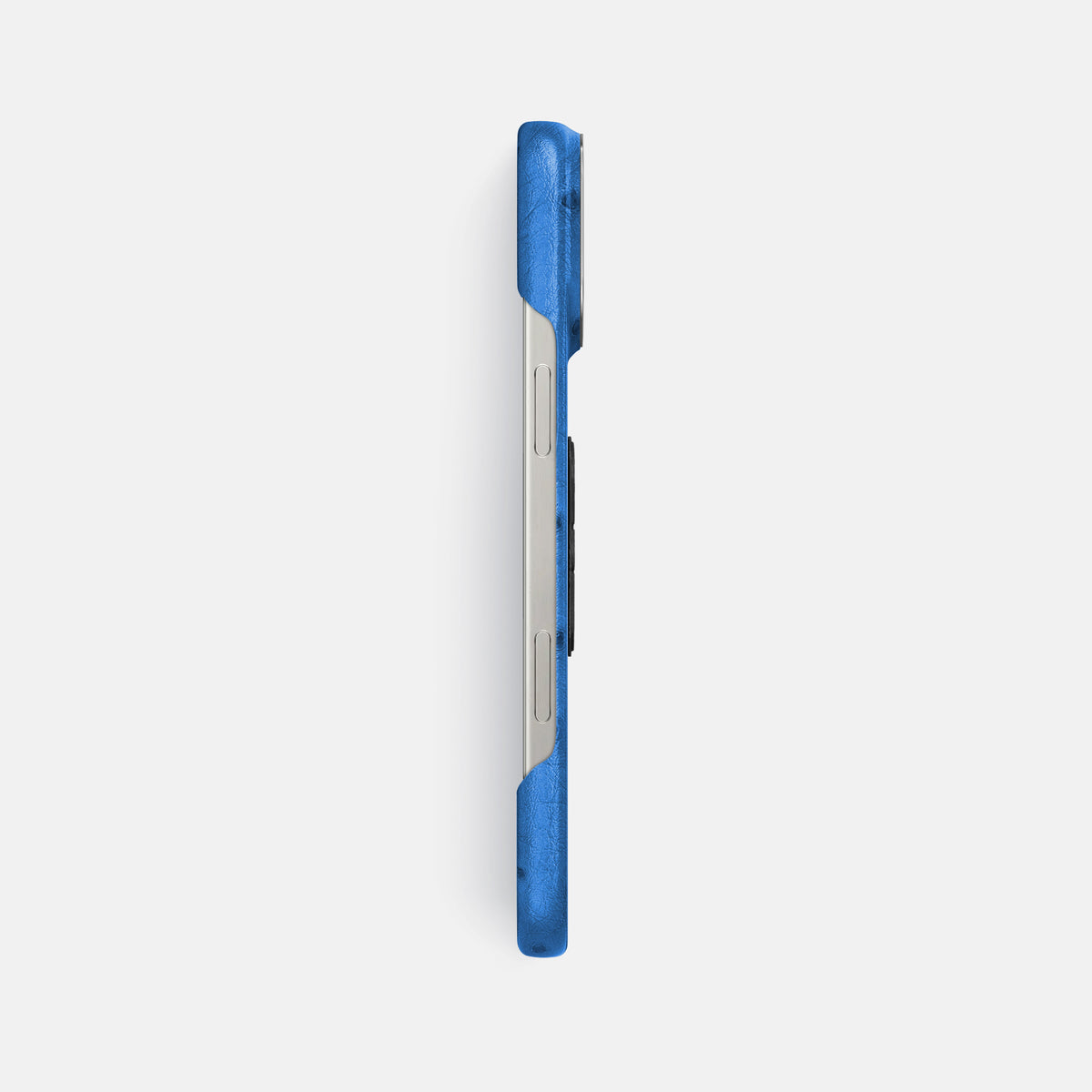 Royal-Blue iPhone 16 Pro Max Classic Case Ostrich with Steel Metal -3 | Royal-Blue-Steel
