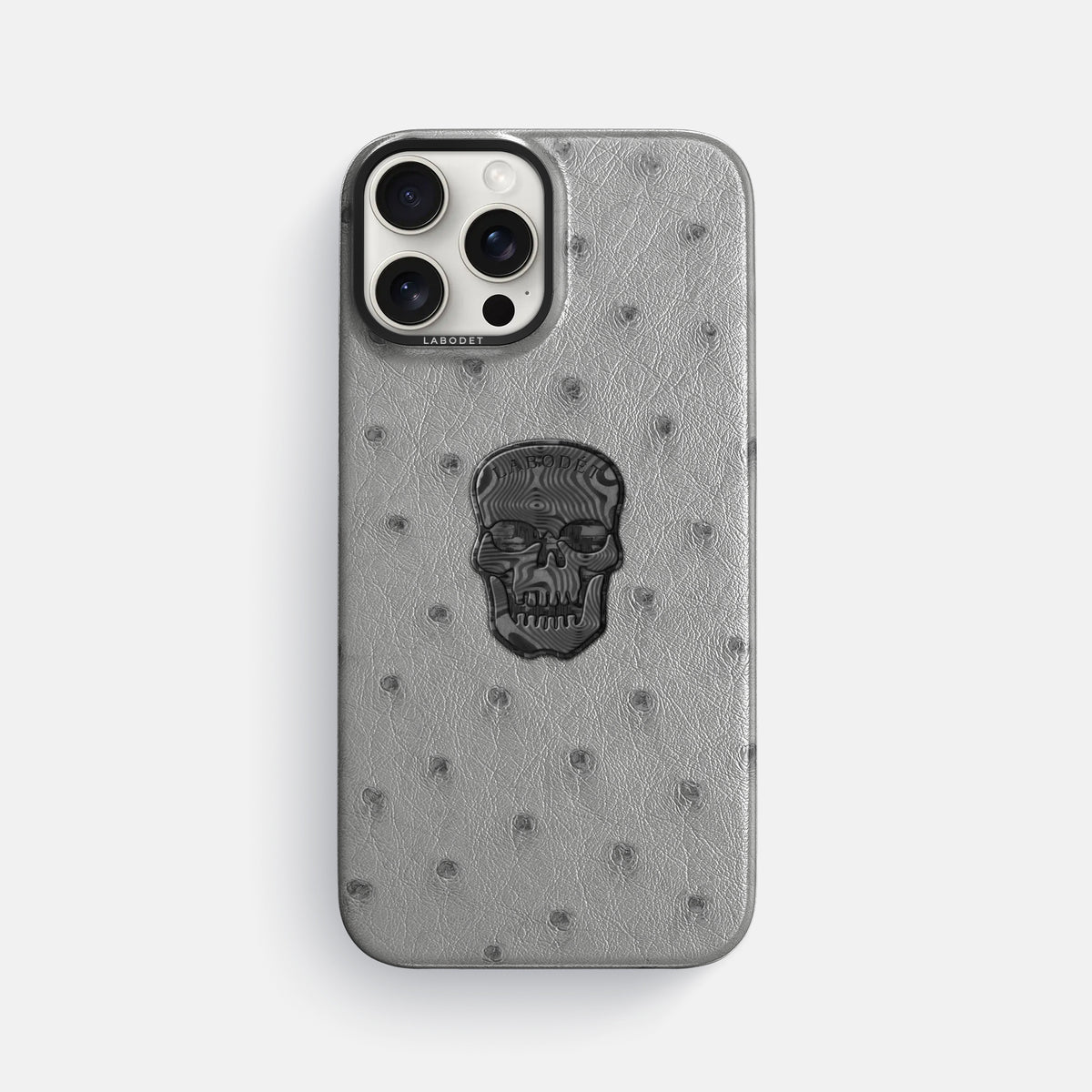 Silver iPhone 16 Pro Max Classic Case Ostrich with Black Metal -1 | Silver-Black