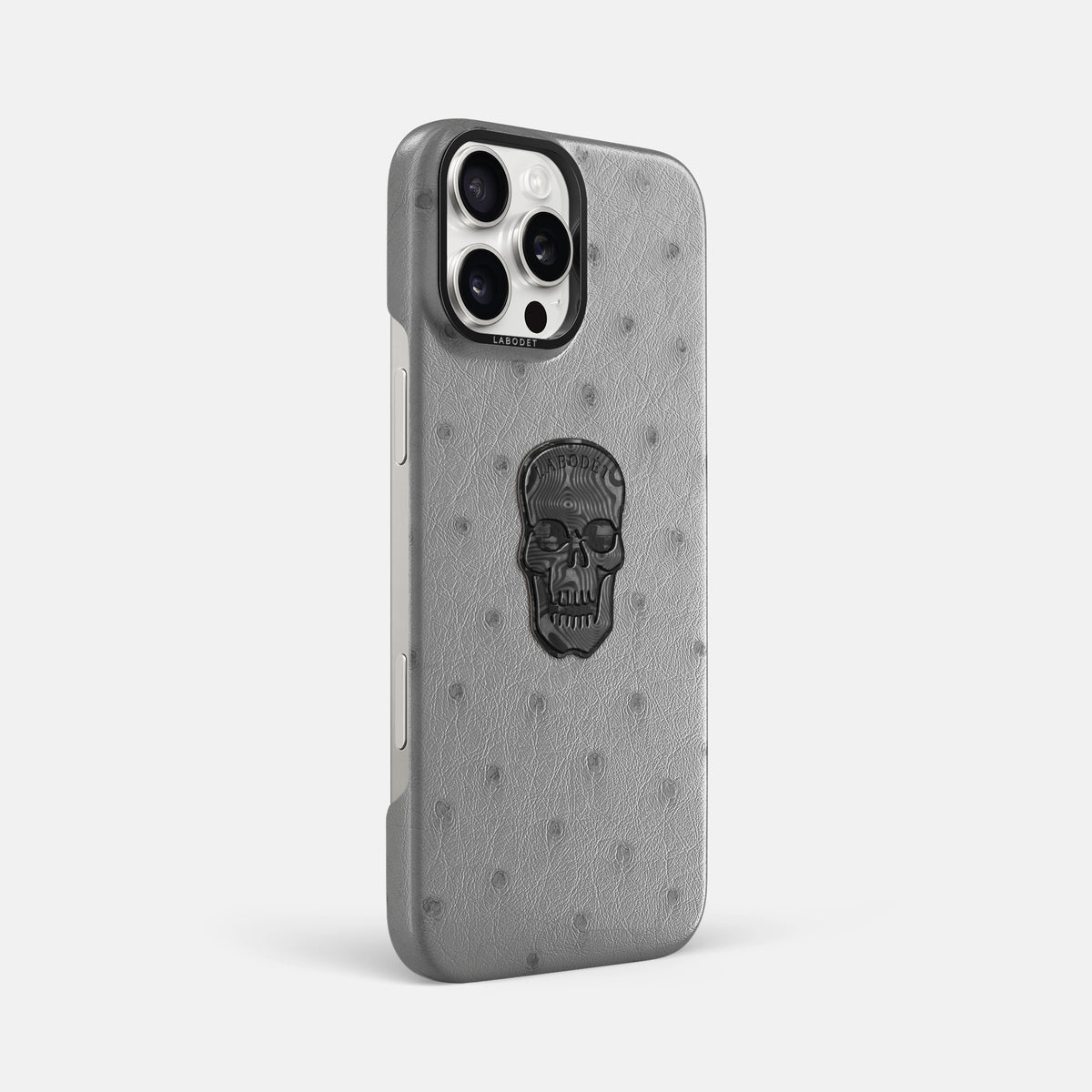 Silver iPhone 16 Pro Max Classic Case Ostrich with Black Metal -2 | Silver-Black