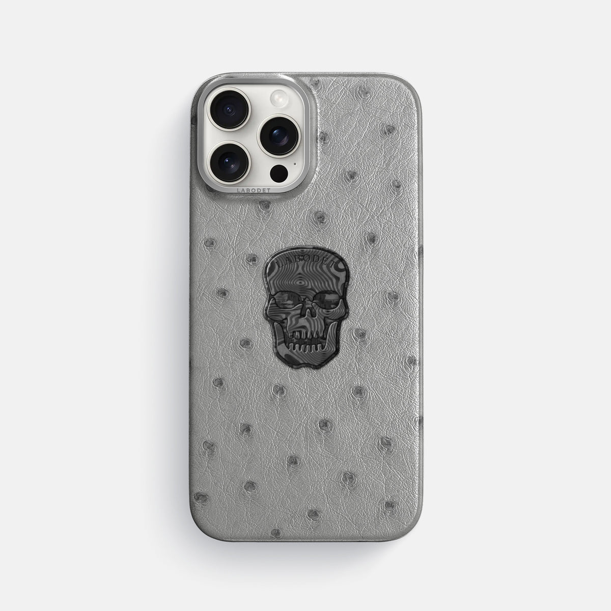 Silver iPhone 16 Pro Max Classic Case Ostrich with Steel Metal -1 | Silver-Steel