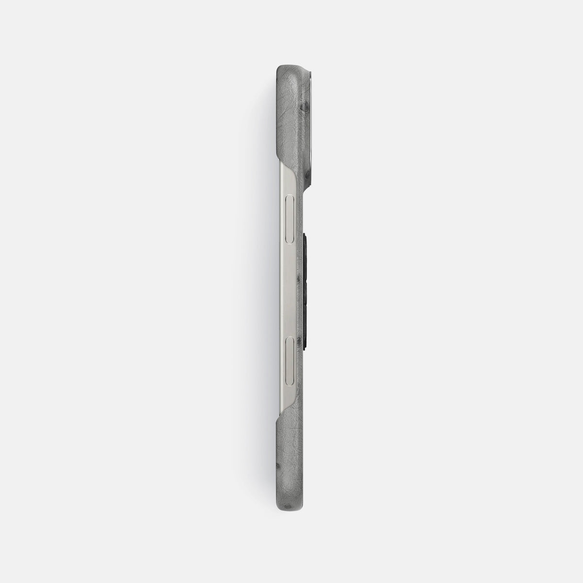 Silver iPhone 16 Pro Max Classic Case Ostrich with Steel Metal -3 | Silver-Steel
