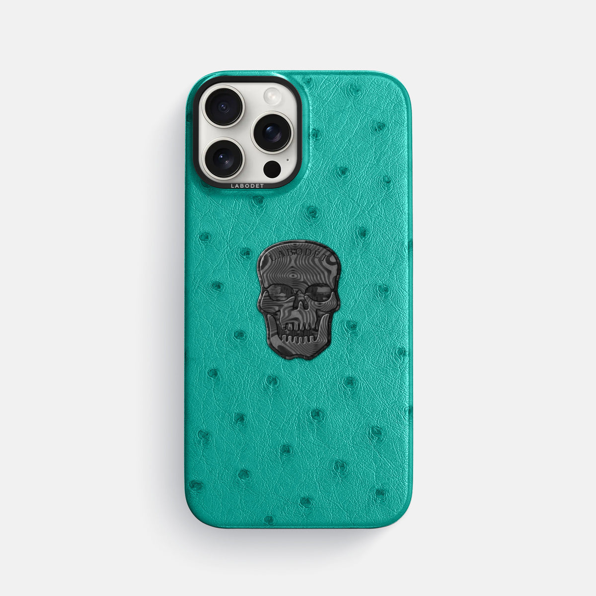 Turquoise iPhone 16 Pro Max Classic Case Ostrich with Black Metal -1 | Turquoise-Black