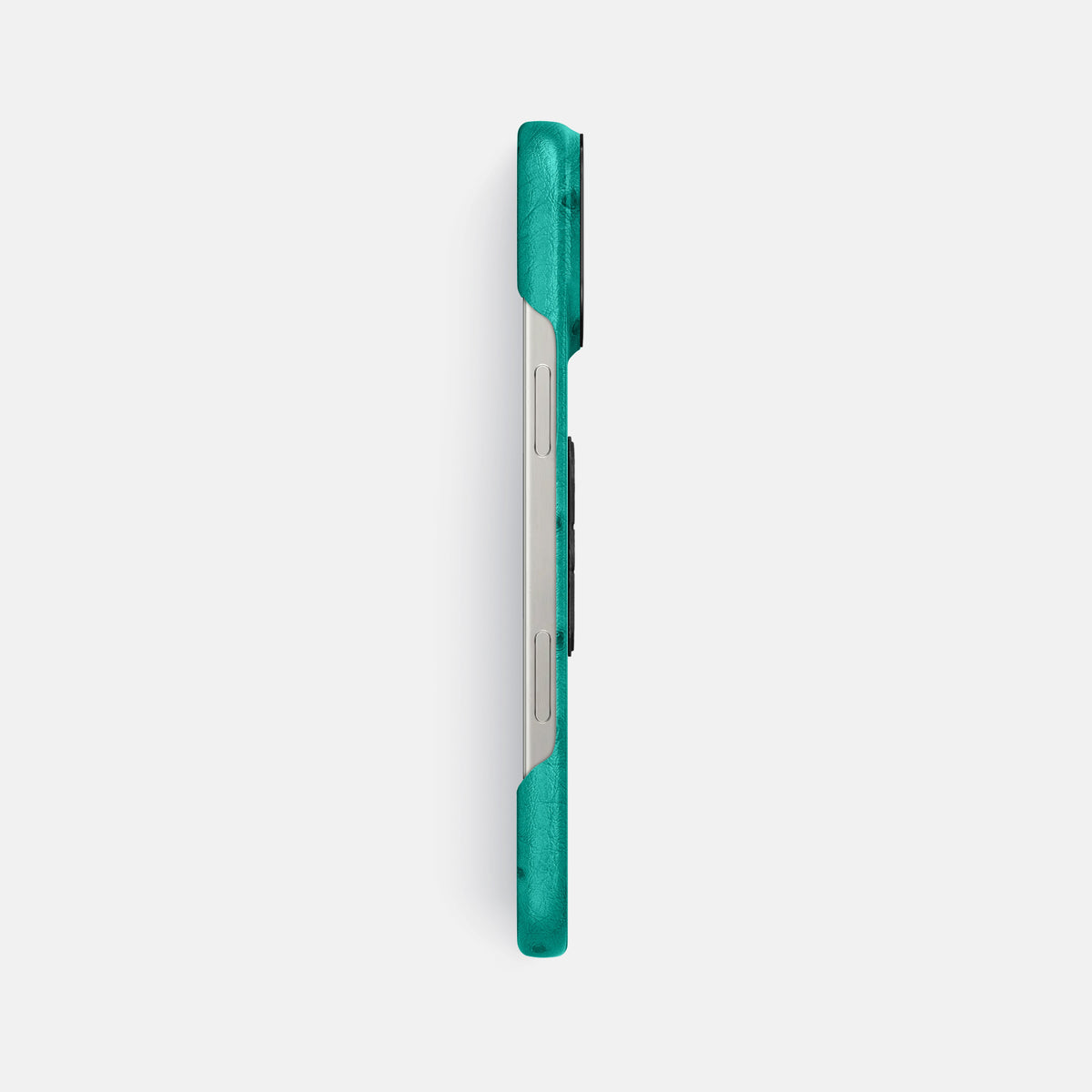 Turquoise iPhone 16 Pro Max Classic Case Ostrich with Black Metal -3 | Turquoise-Black