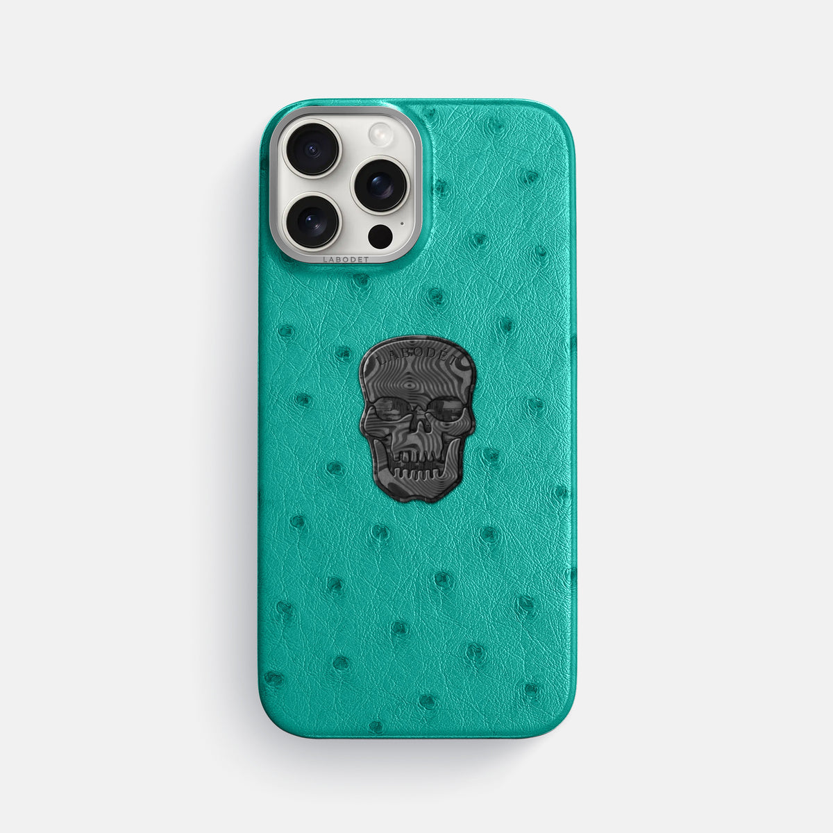 Turquoise iPhone 16 Pro Max Classic Case Ostrich with Steel Metal -1 | Turquoise-Steel