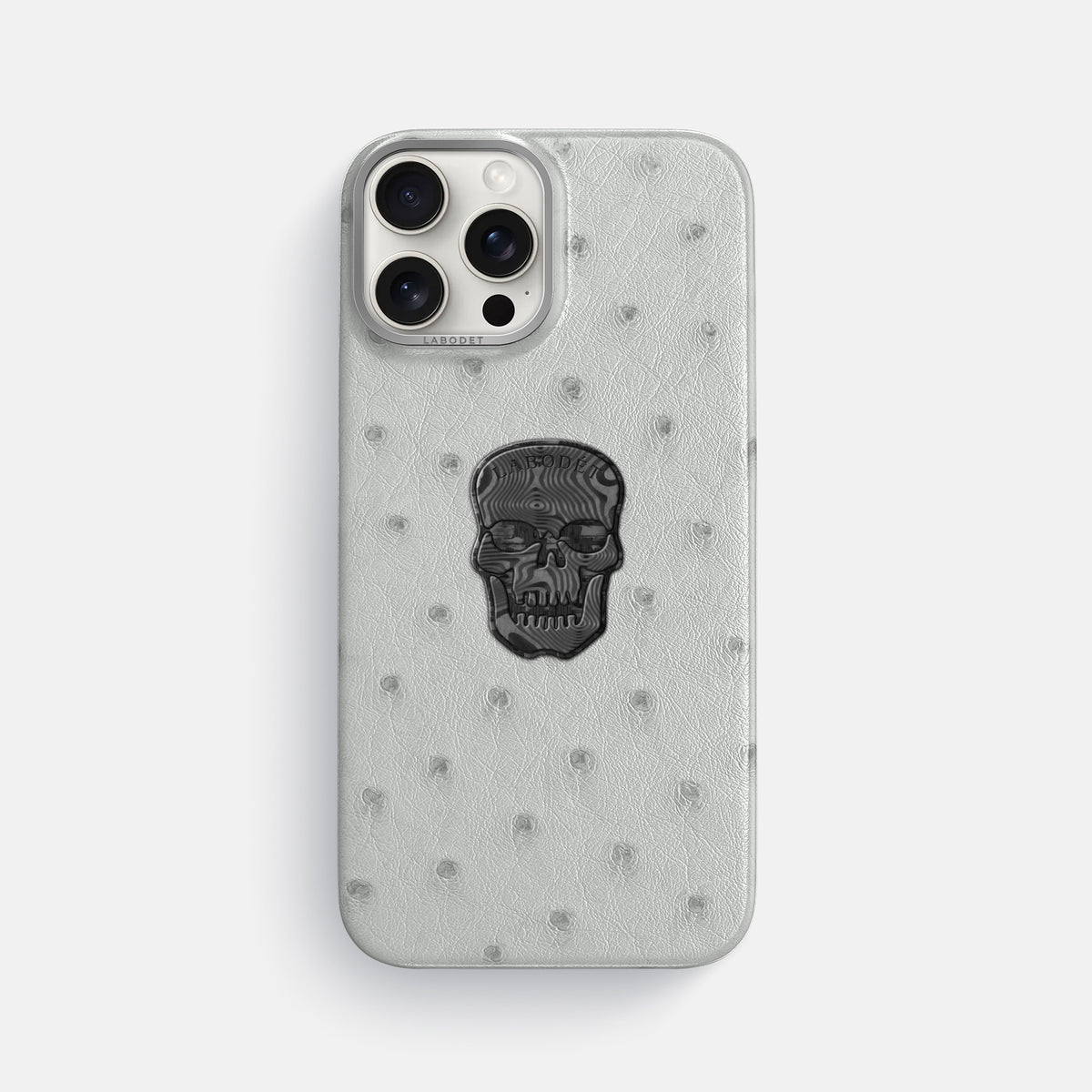 White iPhone 16 Pro Max Classic Case Ostrich with Steel Metal -1 | White-Steel