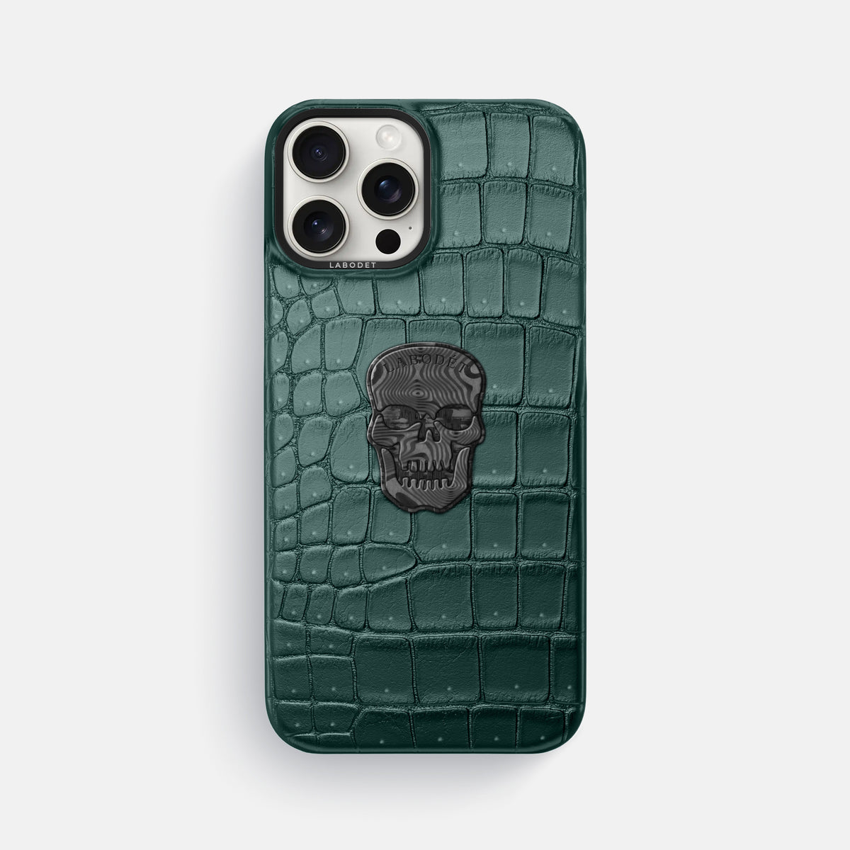 Dark-Forest iPhone 16 Pro Max Porosus Crocodile Porosus Crocodile with Black Metal -1 | Dark-Forest-Black