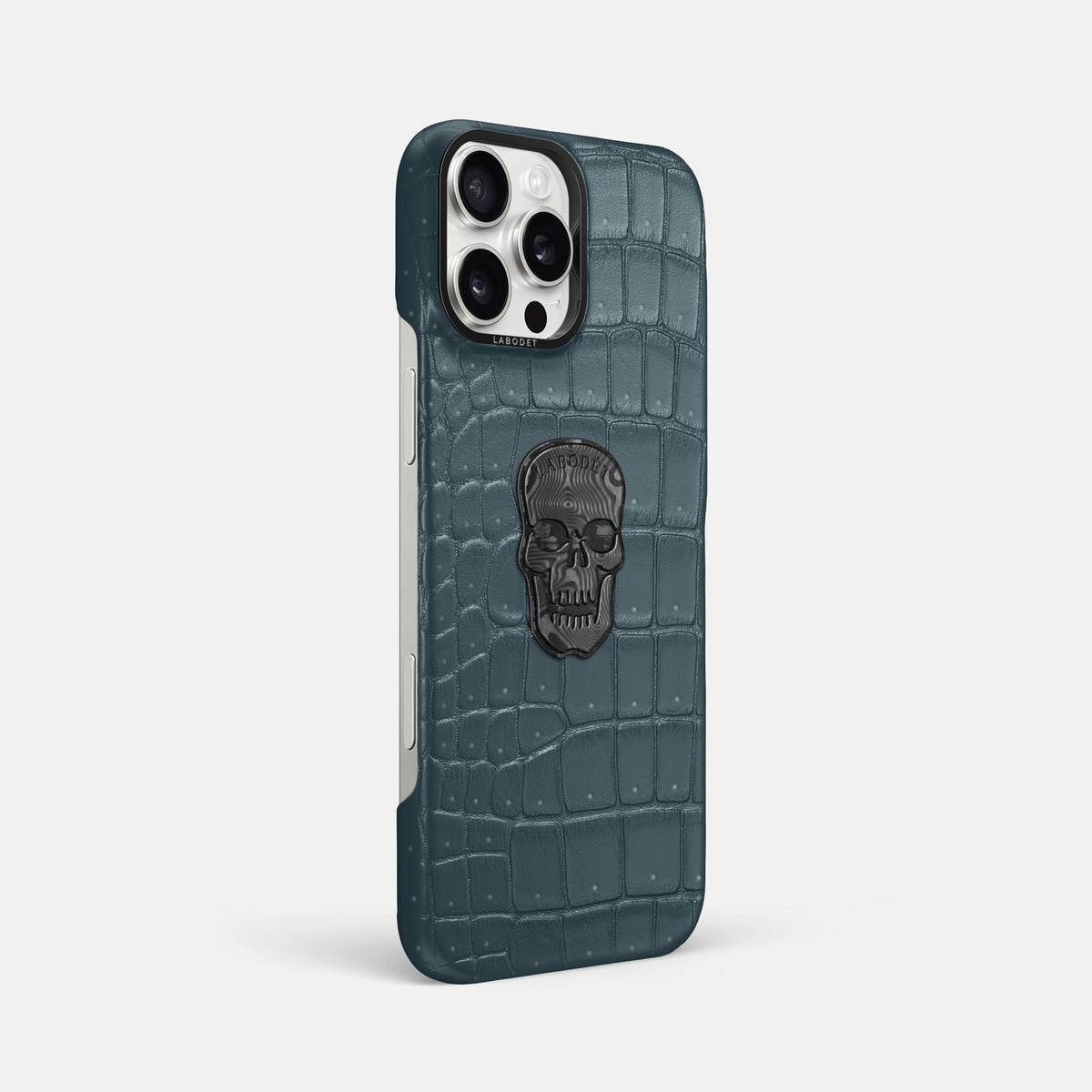 Denim iPhone 16 Pro Max Porosus Crocodile Porosus Crocodile with Black Metal -2 | Denim-Black