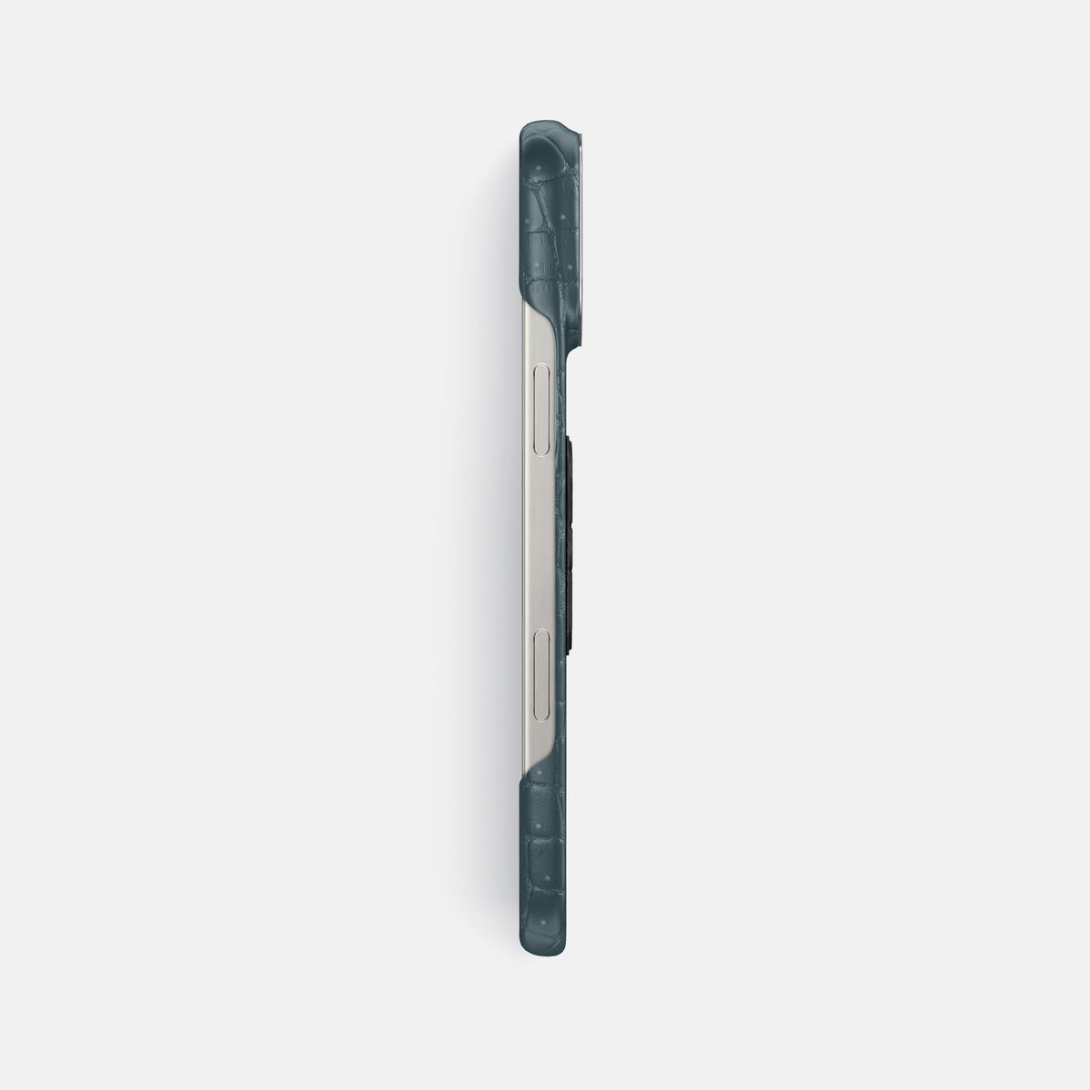 Denim iPhone 16 Pro Max Porosus Crocodile Porosus Crocodile with Steel Metal -3 | Denim-Steel