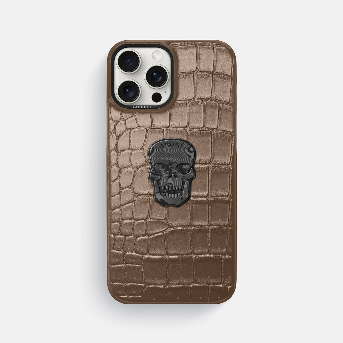 Fur-Brown iPhone 16 Pro Max Porosus Crocodile Porosus Crocodile with Black Metal -1 | Fur-Brown-Black