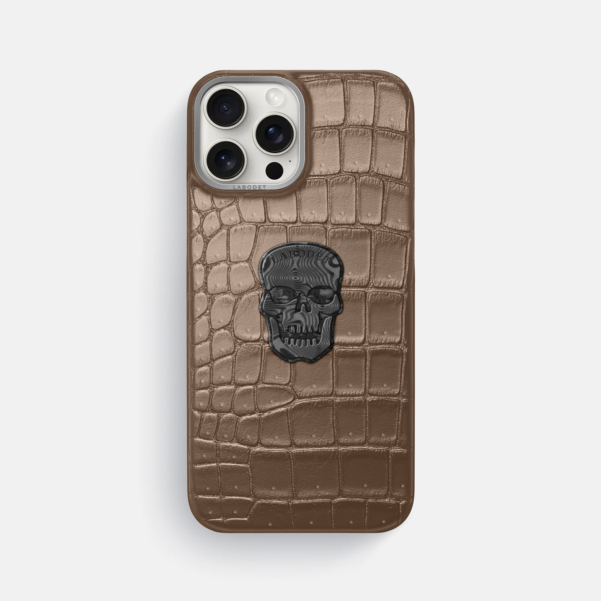 Fur-Brown iPhone 16 Pro Max Porosus Crocodile Porosus Crocodile with Steel Metal -1 | Fur-Brown-Steel