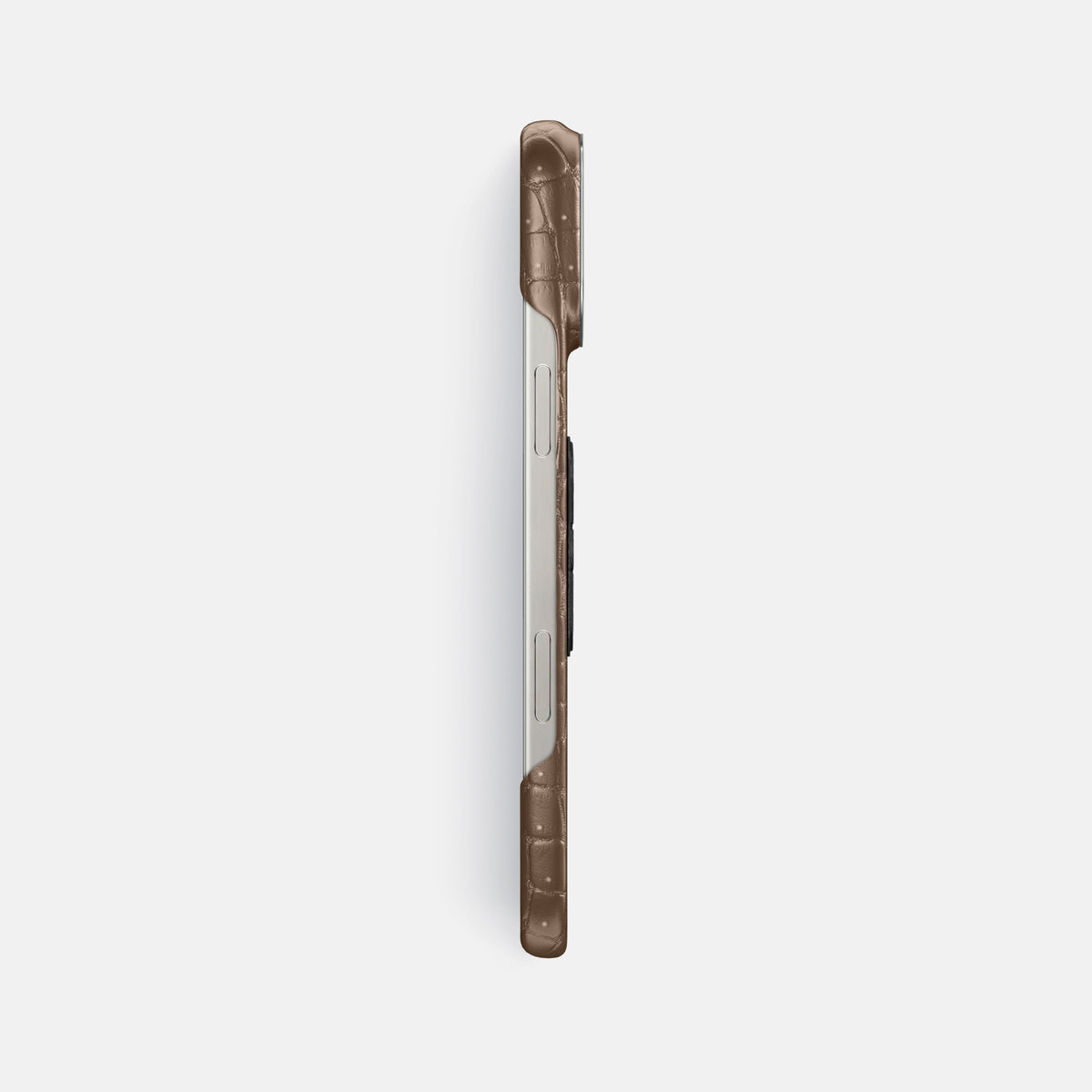 Fur-Brown iPhone 16 Pro Max Porosus Crocodile Porosus Crocodile with Steel Metal -3 | Fur-Brown-Steel