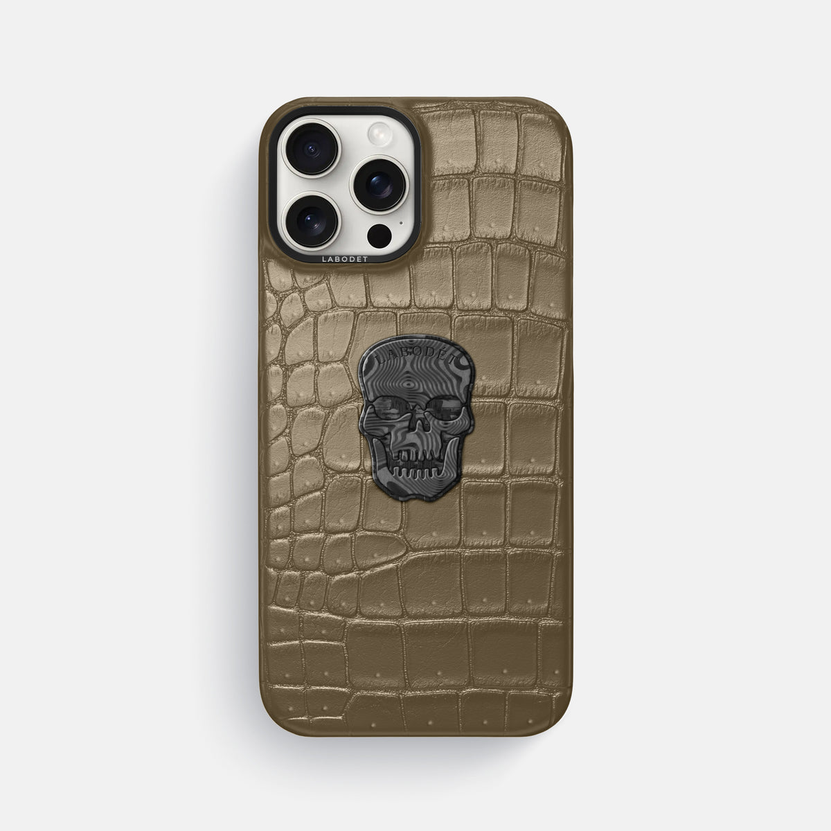 Kaki-Green iPhone 16 Pro Max Porosus Crocodile Porosus Crocodile with Black Metal -1 | Kaki-Green-Black