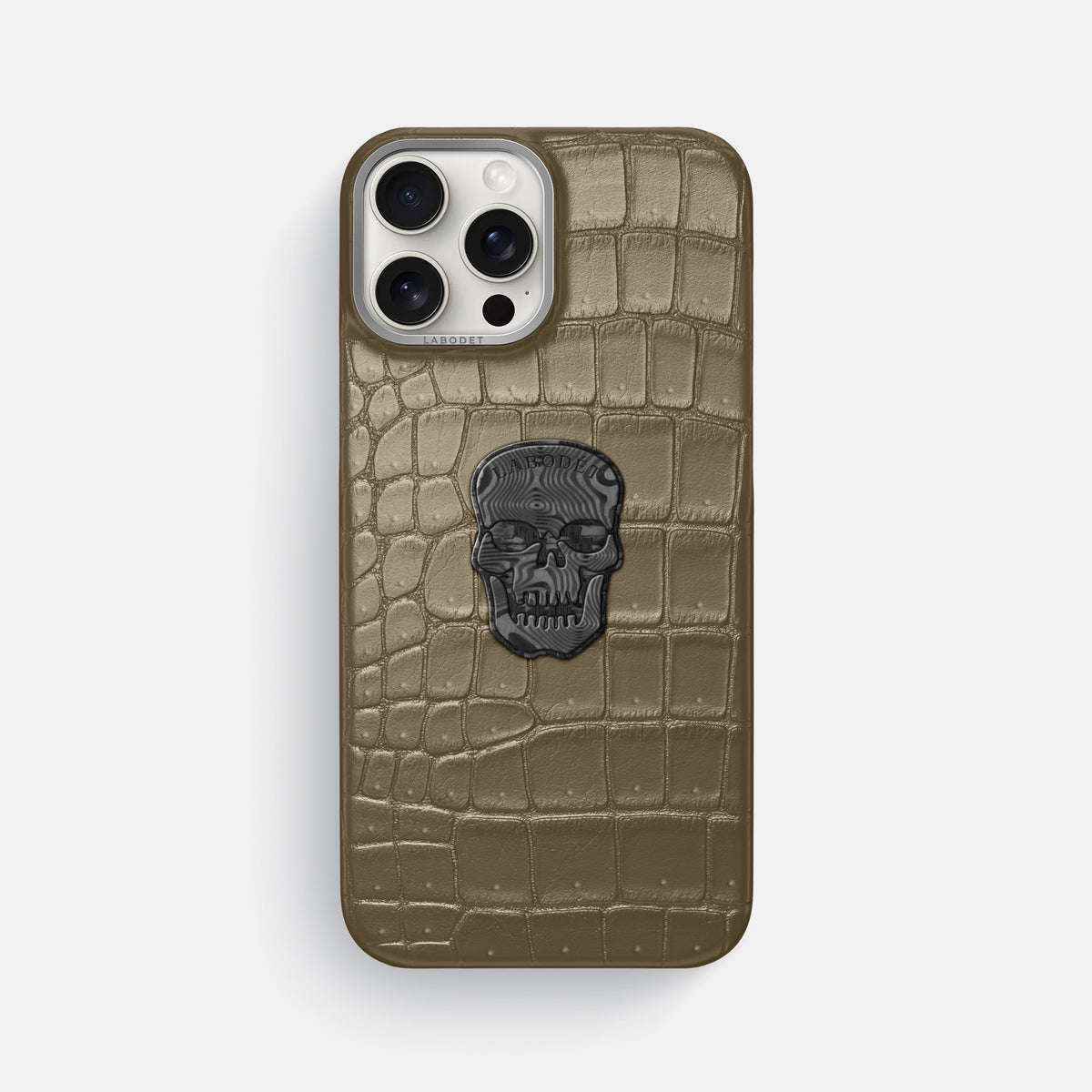 Kaki-Green iPhone 16 Pro Max Porosus Crocodile Porosus Crocodile with Steel Metal -1 | Kaki-Green-Steel