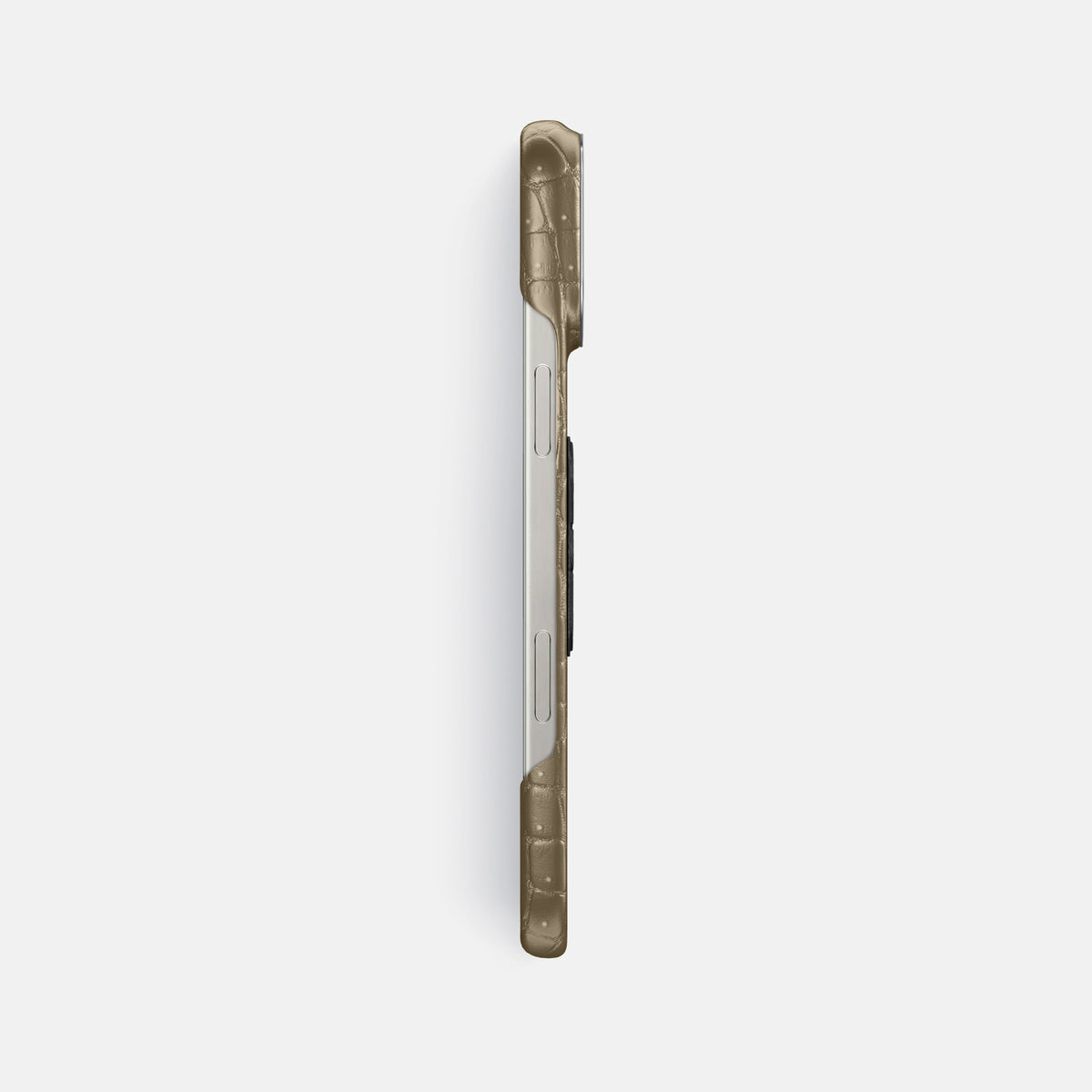Kaki-Green iPhone 16 Pro Max Porosus Crocodile Porosus Crocodile with Steel Metal -3 | Kaki-Green-Steel