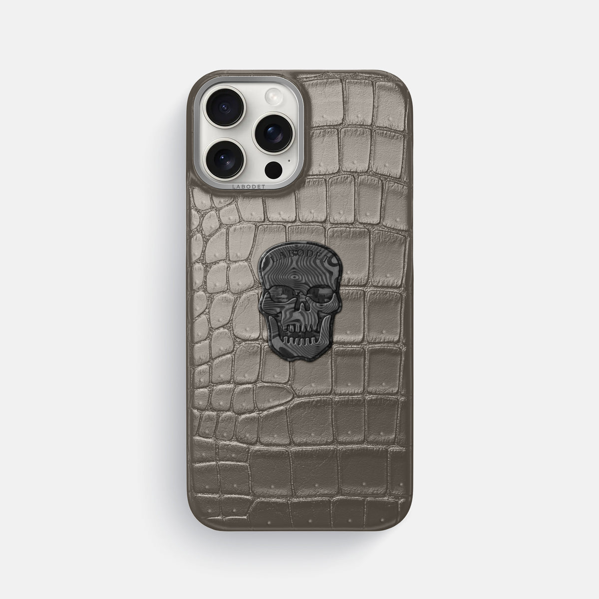 Lava-Stone iPhone 16 Pro Max Porosus Crocodile Porosus Crocodile with Steel Metal -1 | Lava-Stone-Steel