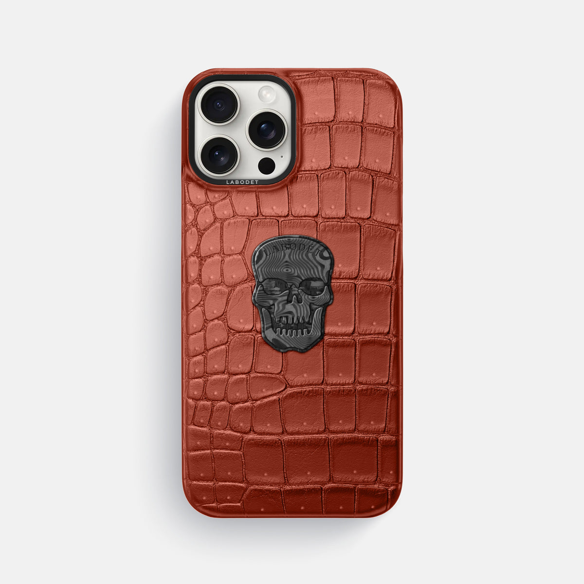 Mahogany-Brown iPhone 16 Pro Max Porosus Crocodile Porosus Crocodile with Black Metal -1 | Mahogany-Brown-Black