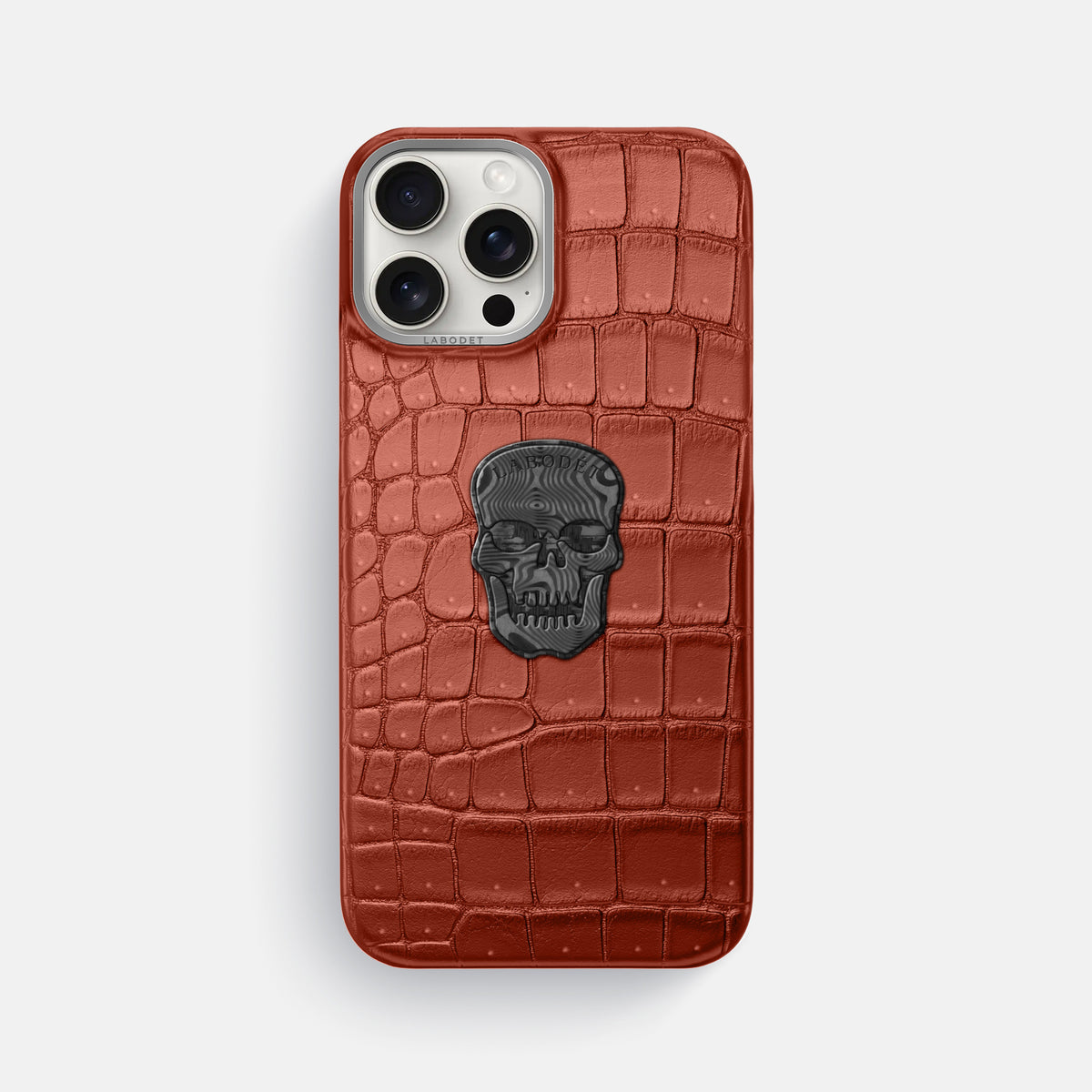 Mahogany-Brown iPhone 16 Pro Max Porosus Crocodile Porosus Crocodile with Steel Metal -1 | Mahogany-Brown-Steel