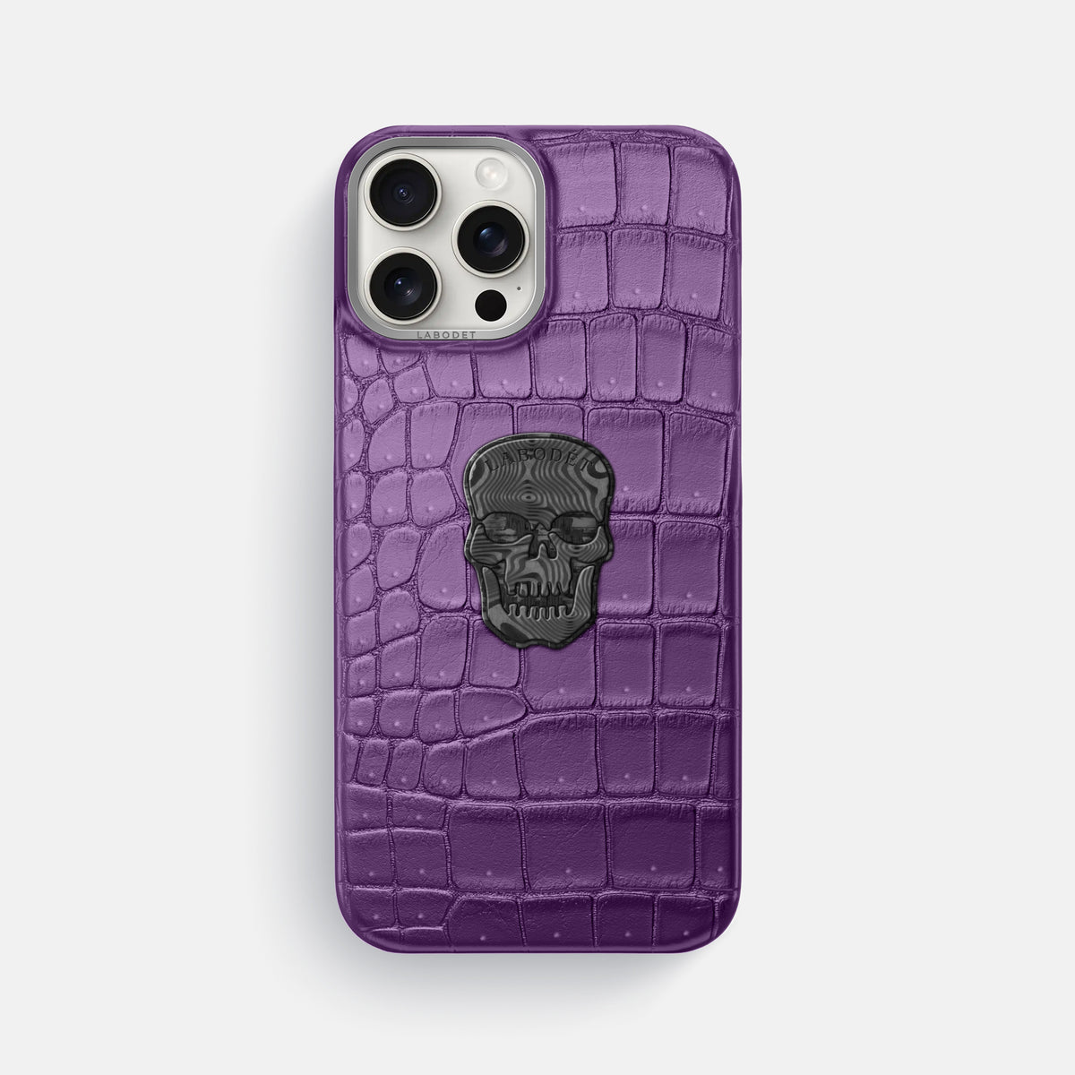 Purple iPhone 16 Pro Max Porosus Crocodile Porosus Crocodile with Steel Metal -1 | Purple-Steel