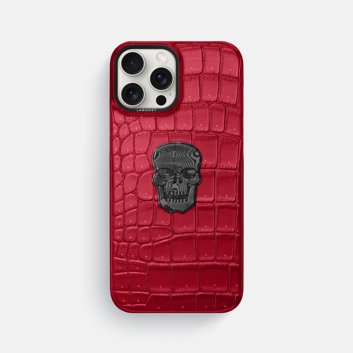 Burgundy iPhone 16 Pro Max Porosus Crocodile Porosus Crocodile with Black Metal -1 | Burgundy-Black