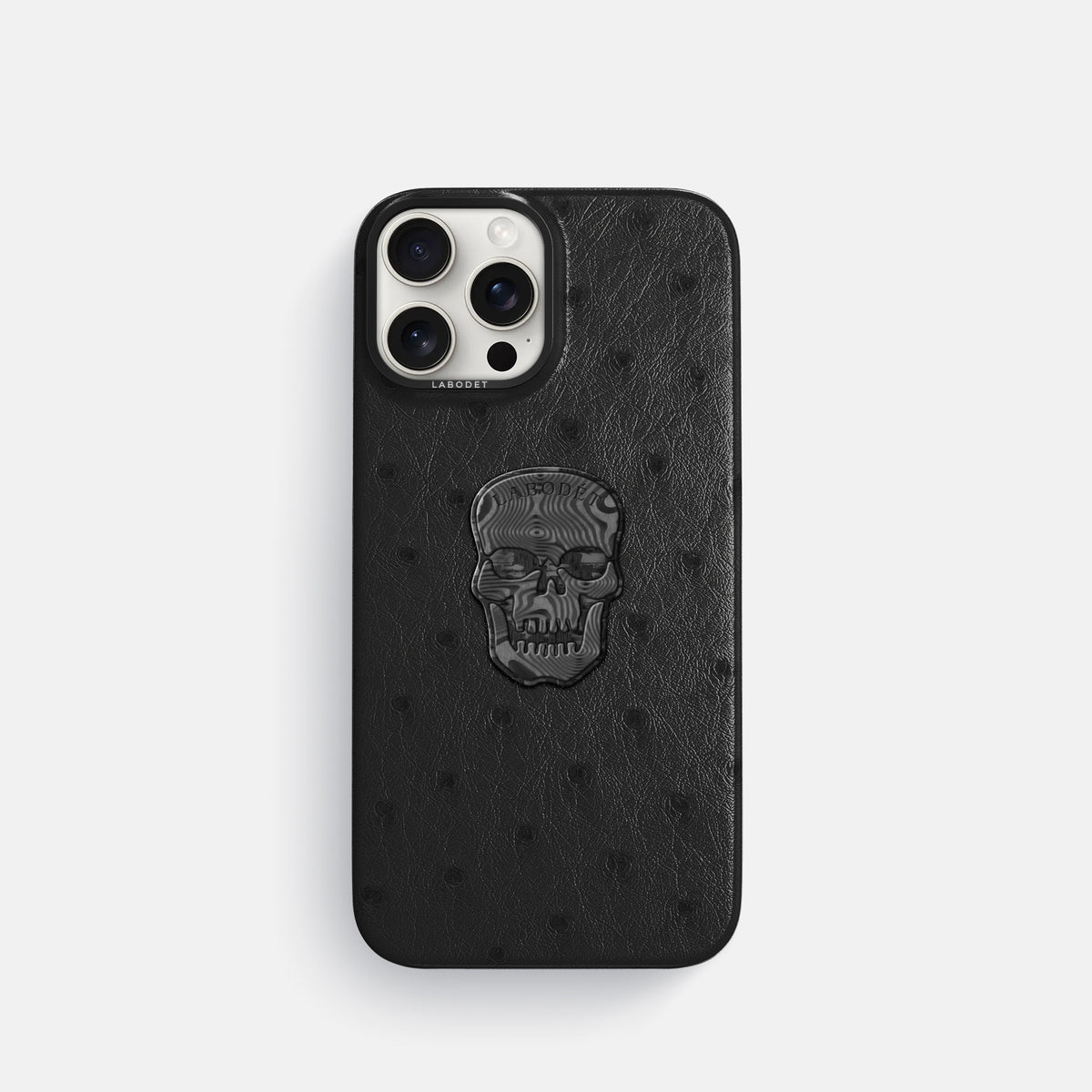 Black iPhone 16 Pro Classic Case Ostrich with Black Metal -1 | Black-Black