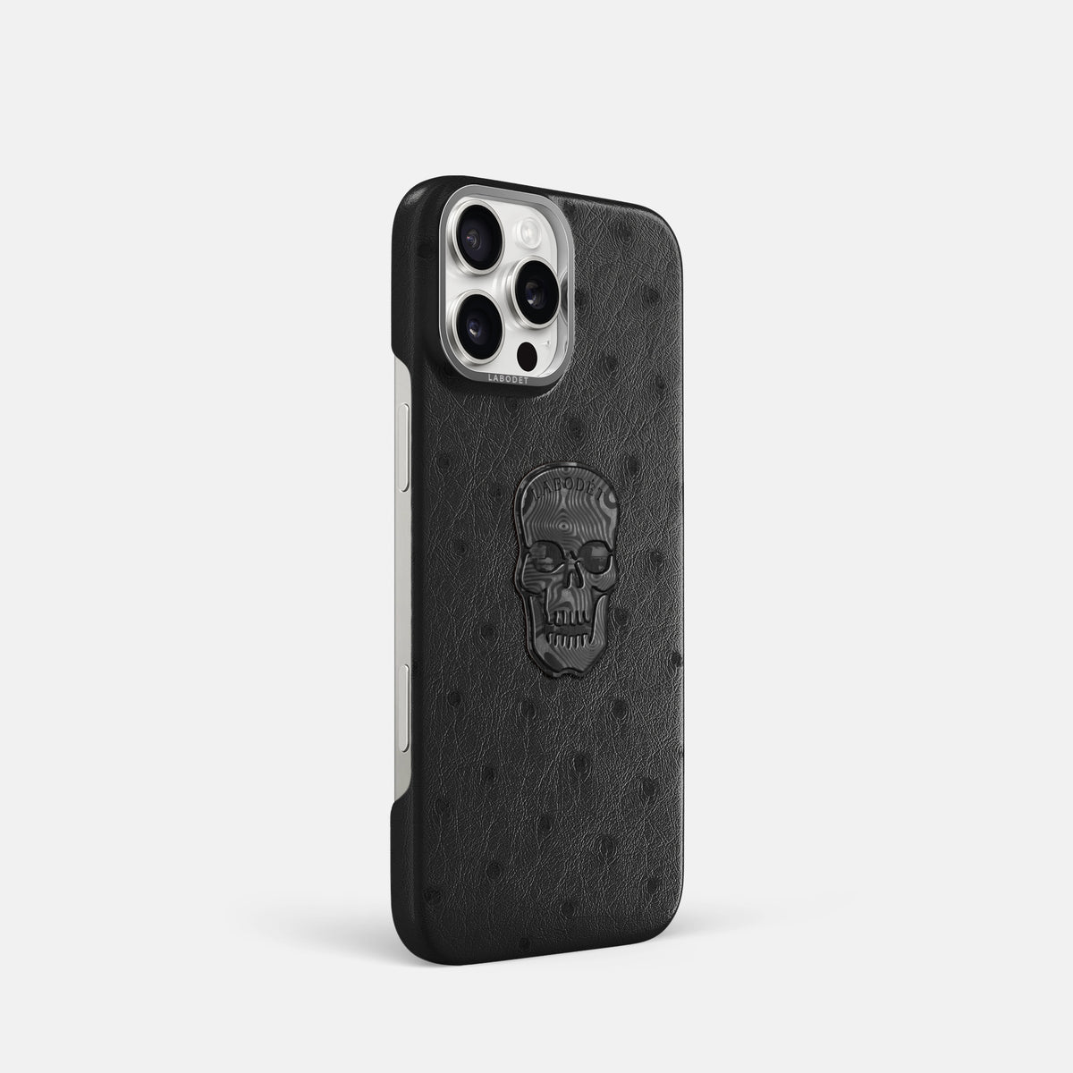 Black iPhone 16 Pro Classic Case Ostrich with Steel Metal -2 | Black-Steel