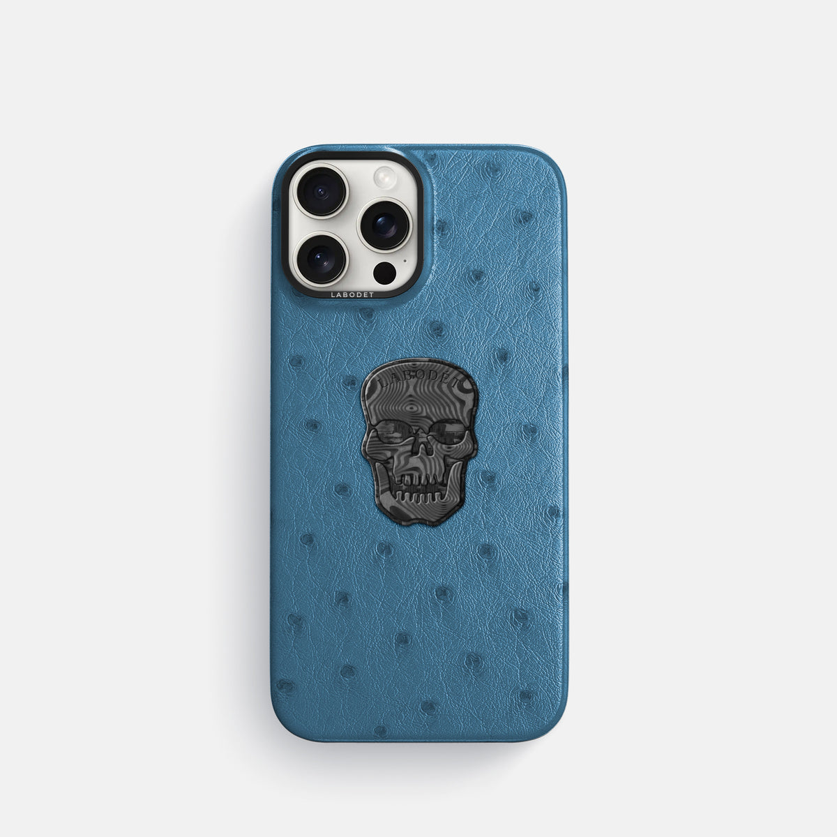 Blue-Jeans iPhone 16 Pro Classic Case Ostrich with Black Metal -1 | Blue-Jeans-Black