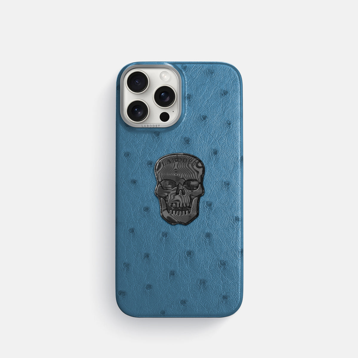Blue-Jeans iPhone 16 Pro Classic Case Ostrich with Steel Metal -1 | Blue-Jeans-Steel