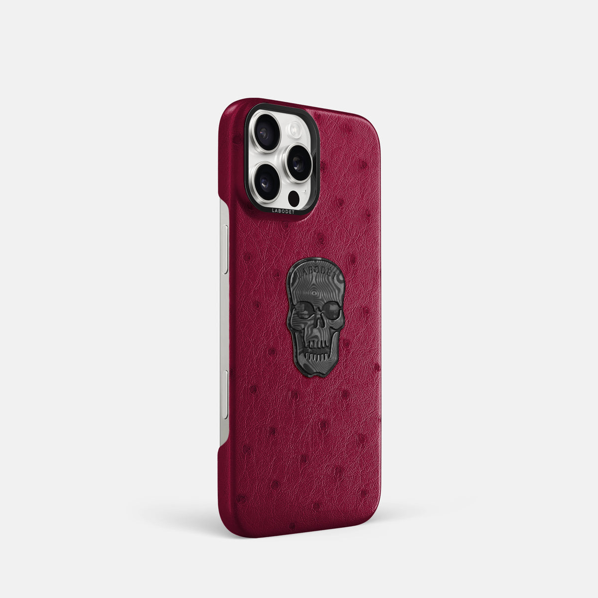 Bordeaux iPhone 16 Pro Classic Case Ostrich with Black Metal -2 | Bordeaux-Black