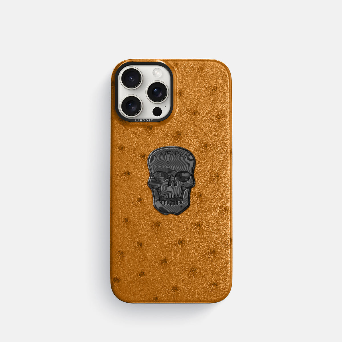 Chestnut iPhone 16 Pro Classic Case Ostrich with Black Metal -1 | Chestnut-Black