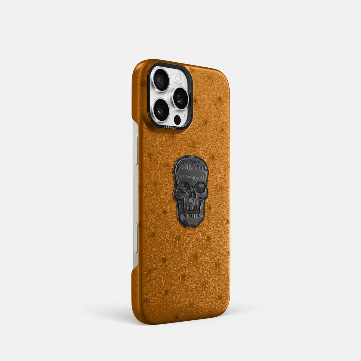 Chestnut iPhone 16 Pro Classic Case Ostrich with Black Metal -2 | Chestnut-Black