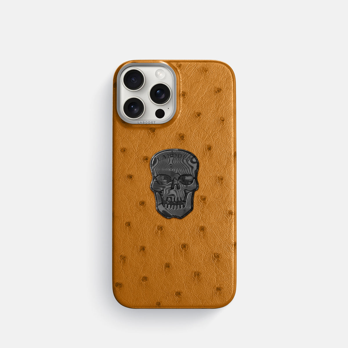 Chestnut iPhone 16 Pro Classic Case Ostrich with Steel Metal -1 | Chestnut-Steel