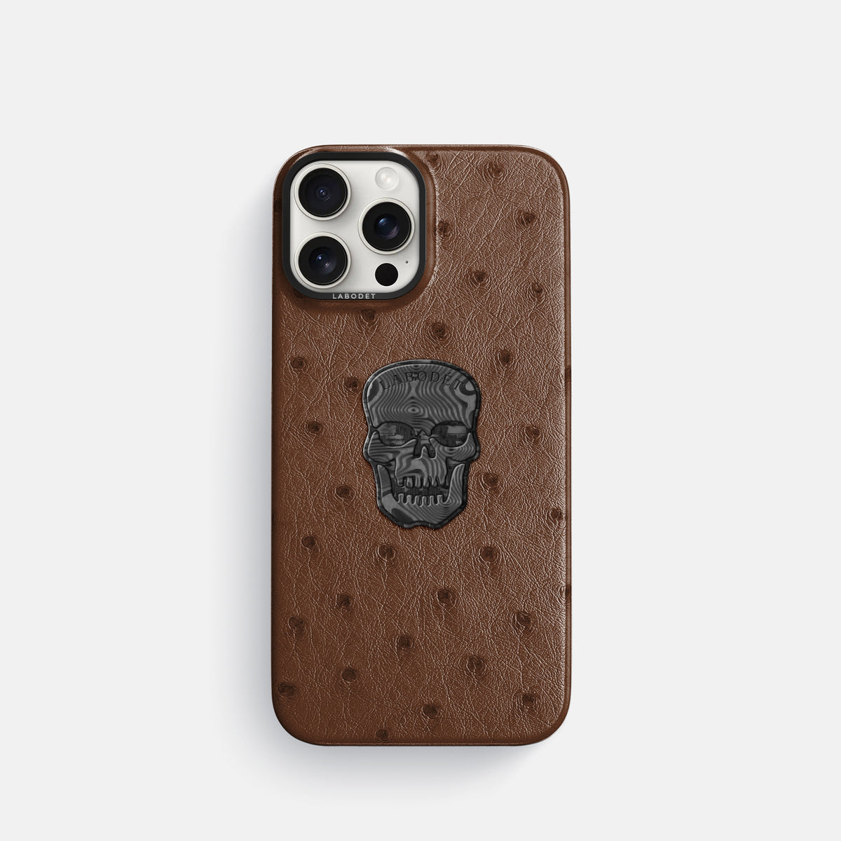 Chocolate iPhone 16 Pro Classic Case Ostrich with Black Metal -1 | Chocolate-Black