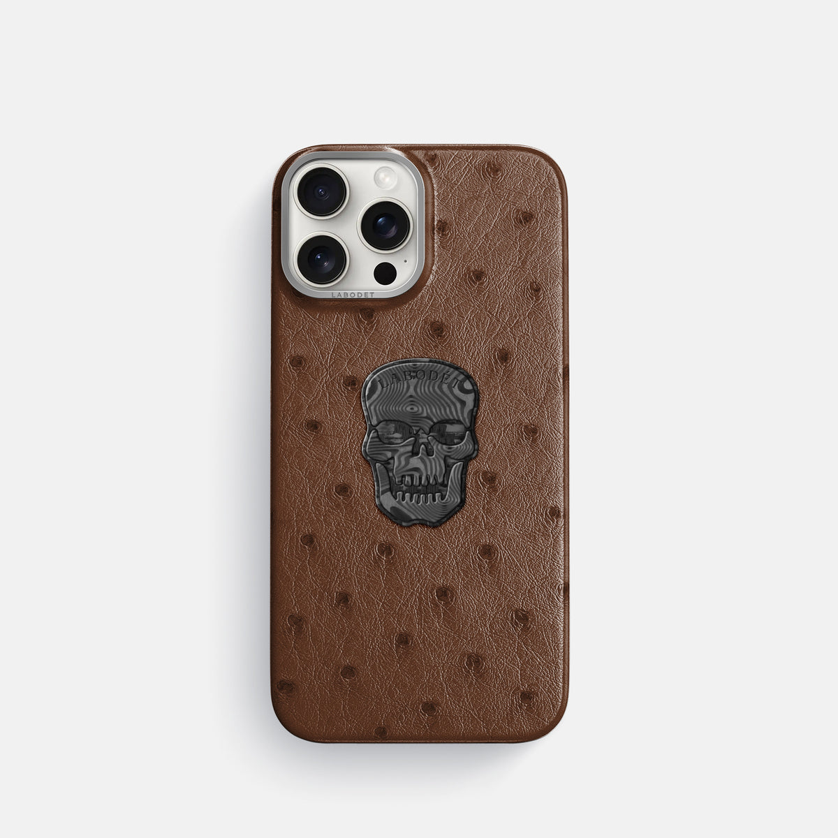 Chocolate iPhone 16 Pro Classic Case Ostrich with Steel Metal -1 | Chocolate-Steel