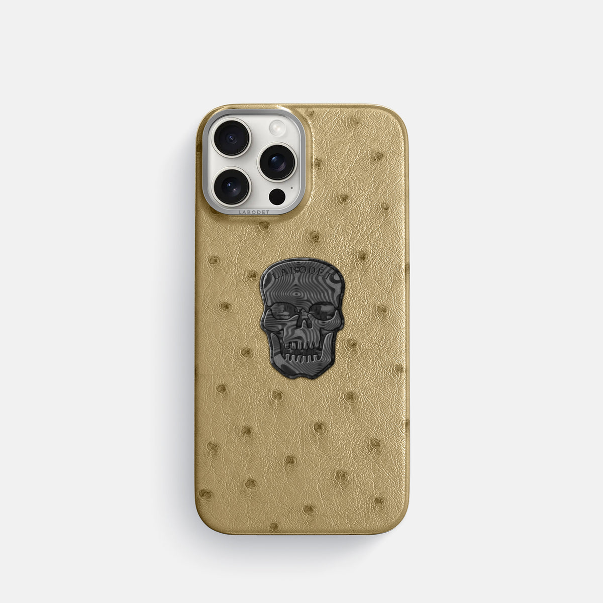 Desert-Sand iPhone 16 Pro Classic Case Ostrich with Steel Metal -1 | Desert-Sand-Steel