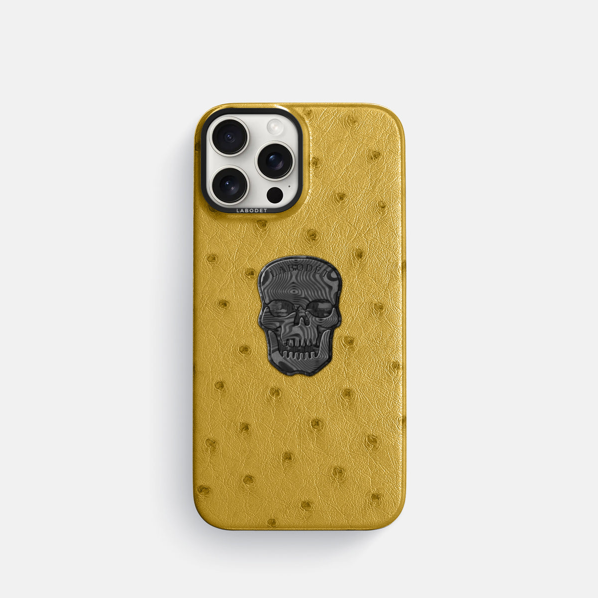 Gold iPhone 16 Pro Classic Case Ostrich with Black Metal -1 | Gold-Black