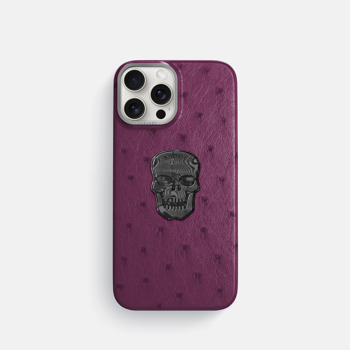 Purple iPhone 16 Pro Classic Case Ostrich with Steel Metal -1 | Purple-Steel